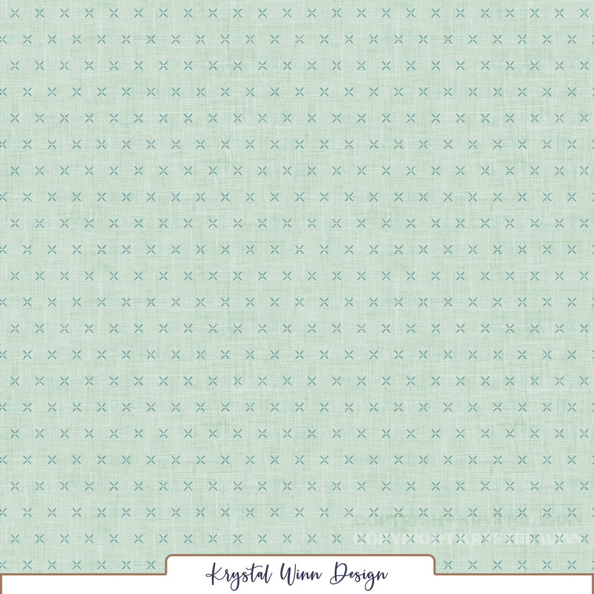 A soft, pastel mint green background featuring a delicate linen-inspired texture, accented with evenly spaced rows of tiny X-shaped stitches in a slightly deeper teal shade. The subtle, embroidery-inspired details create a charming, handcrafted appearance, adding gentle contrast and a fresh, understated feel to this coordinating pattern.