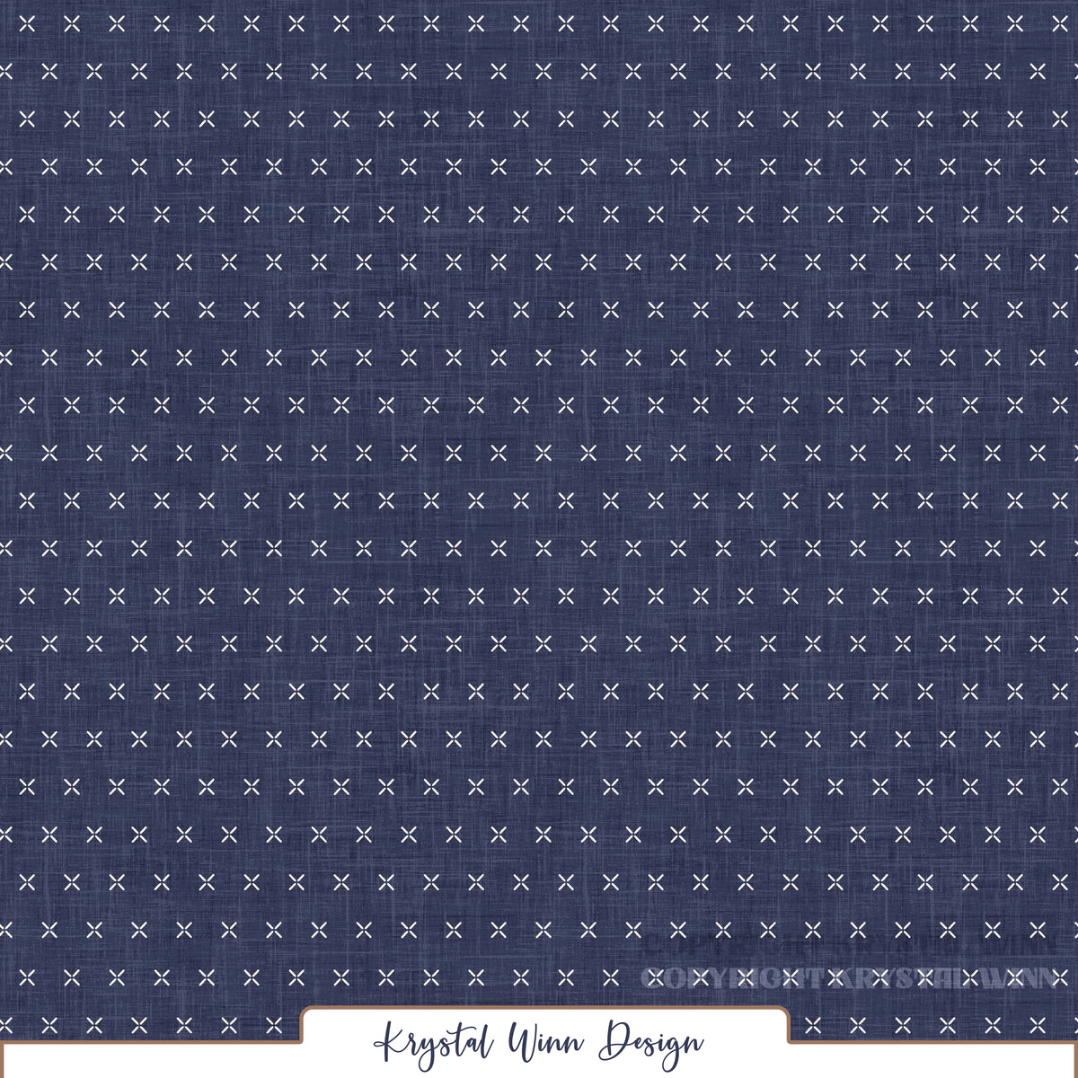 A rich, deep navy blue background featuring a subtle linen-inspired texture, accented with evenly spaced rows of tiny white X-shaped stitches. The delicate, embroidery-inspired details create a charming, handcrafted appearance, adding a timeless, rustic feel to this classic coordinating pattern.