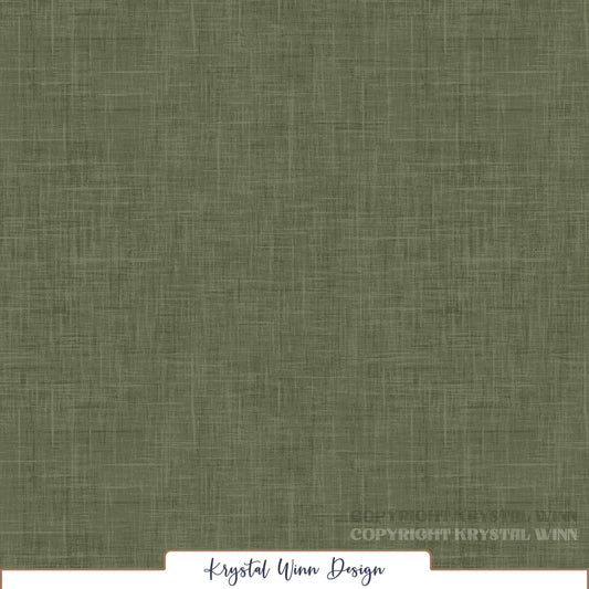 A muted, earthy evergreen solid featuring a subtle linen-inspired texture. Fine, overlapping horizontal and vertical lines in varying shades of olive and forest green create a soft, woven appearance, adding depth and a natural, rustic feel to the design.