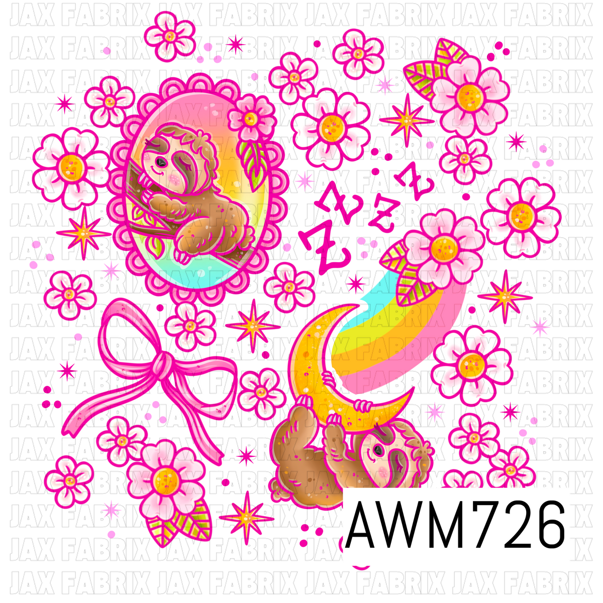Sweet Dreamy Sloth PNG featuring adorable sleepy sloths cuddling crescent moons, a floral-framed sloth portrait, a pink bow, pastel rainbows, daisies, twinkling stars, and sleepy “Zzz” accents. These vibrant, high-quality PNG elements are perfect for sublimation, stickers, shirts, tumblers, nursery décor, baby gifts, and whimsical craft projects.
