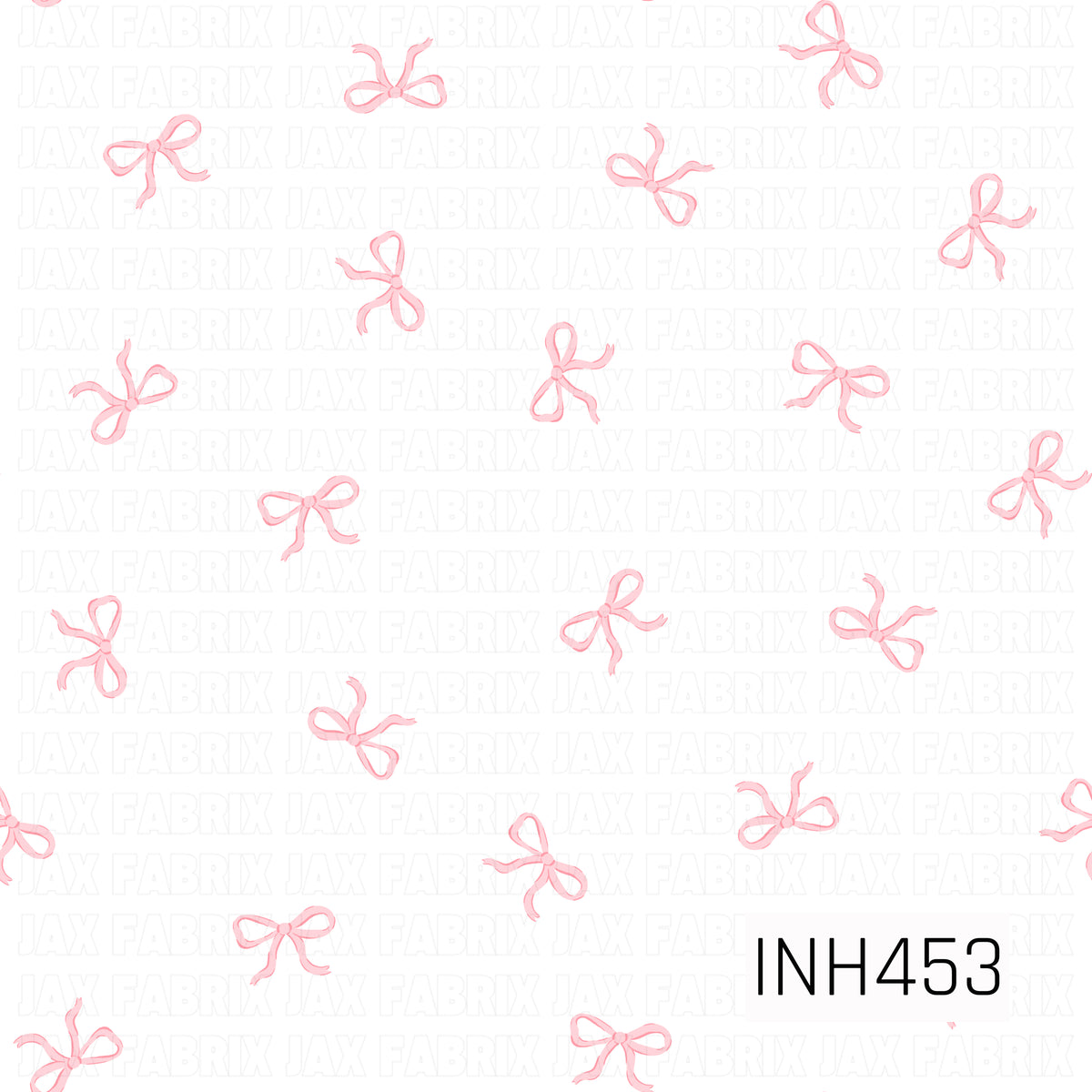 A sweet, delicate pattern featuring tiny hand-drawn pink ribbon bows scattered across a crisp white background. The soft watercolor-style strokes and dainty scale give it a simple, feminine feel.