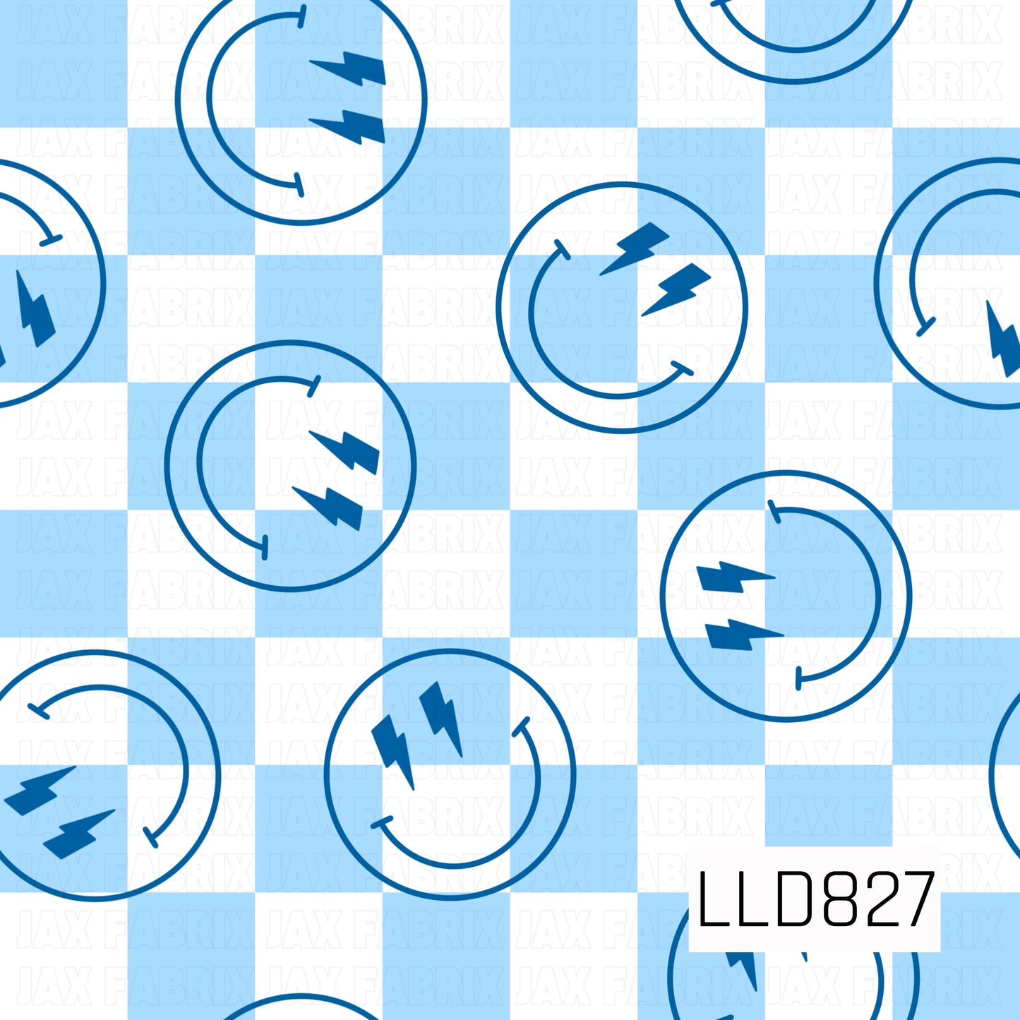 A light blue and white checkered background featuring scattered blue smiley face outlines with lightning bolt eyes. The bold graphic icons and clean geometric pattern create a fun, energetic design with a playful modern vibe.
