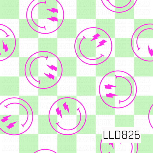 A fresh green and white checkered background featuring scattered hot pink smiley face outlines with lightning bolt eyes. The bold neon accents and playful icons create a fun, energetic design with a modern retro vibe.
