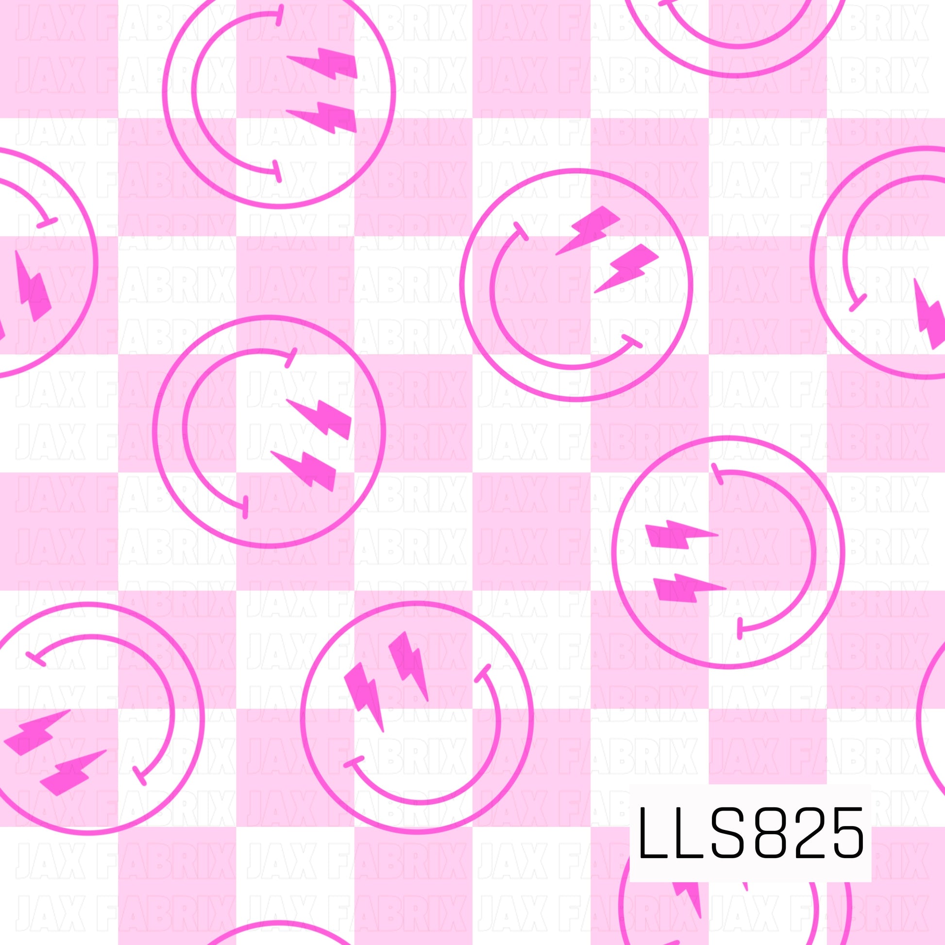 A bright pink and white checkered background featuring scattered hot pink smiley face outlines with lightning bolt eyes. This playful design combines bold neon accents with a fun geometric pattern for an energetic, retro-inspired look.
