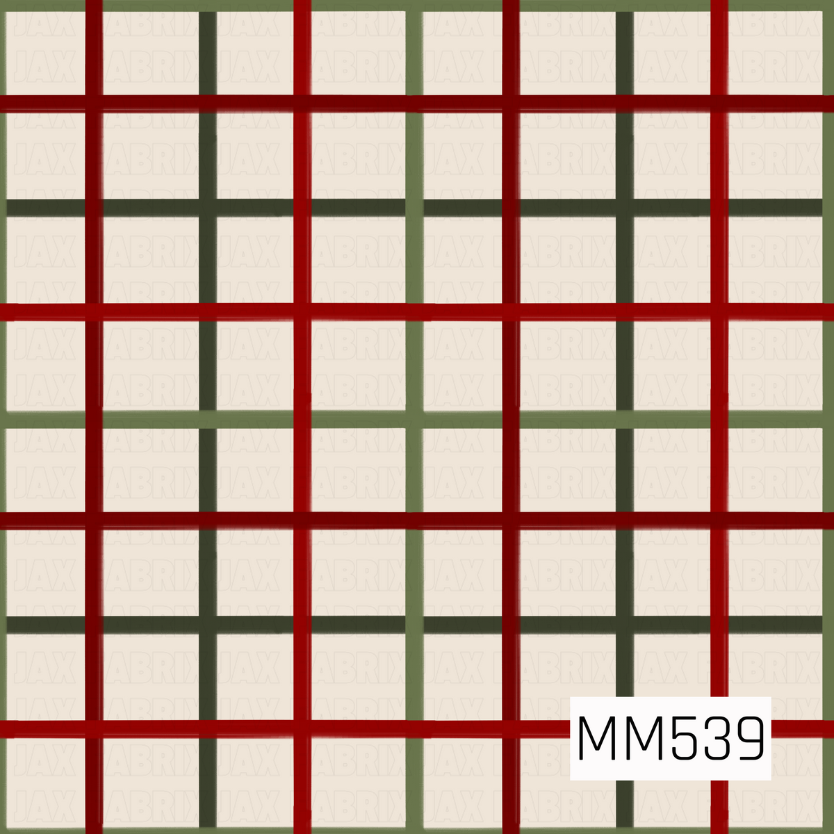 A classic Christmas plaid pattern featuring a warm ivory background with intersecting horizontal and vertical stripes in rich cranberry red, deep forest green, and muted olive green. The evenly spaced stripes create a clean, structured grid of rectangular checks, with varying line thicknesses adding subtle dimension. The traditional holiday color palette gives this simple plaid a cozy, timeless, and vintage-inspired feel.