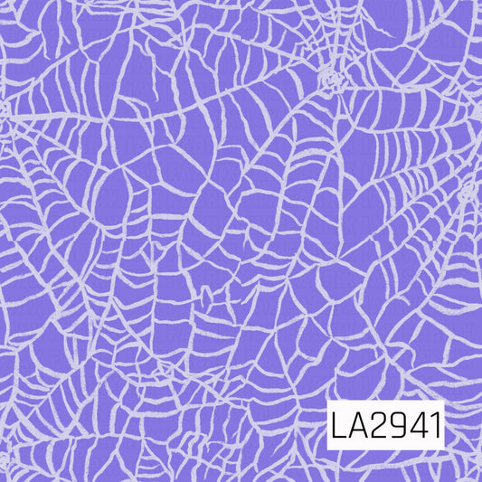 A spooky yet stylish seamless pattern featuring hand-drawn white spider webs layered across a soft lavender-purple background. The sketch-style web design adds subtle texture and a playful Halloween feel, making it a perfect coordinating print with a fun, whimsical touch.
