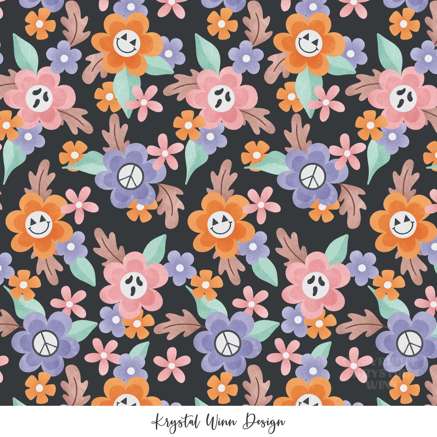 Spooky Cute Floral Black KW878