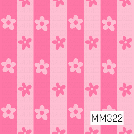 A playful seamless stripe pattern featuring alternating hot pink and blush pink vertical stripes accented with scattered retro-style daisies in coordinating pink shades. This cheerful coordinating print adds a fun, whimsical touch and pairs perfectly with spooky cute, floral, Valentine's, and girly themed collections.
