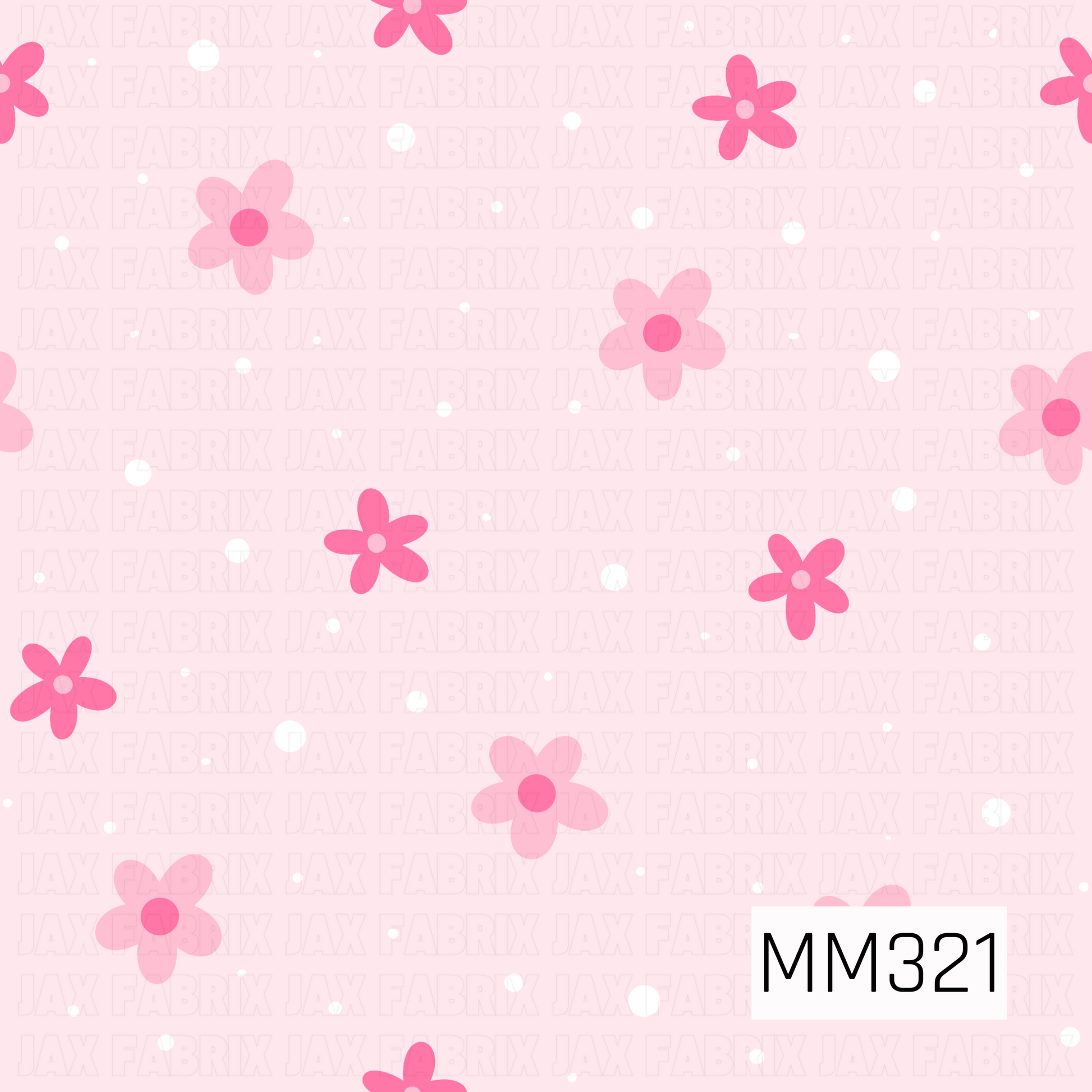 A sweet coordinating seamless pattern featuring scattered pink daisies in varying shades across a soft blush pink background with delicate white dots sprinkled throughout. The simple floral design adds a light, playful touch, making it a perfect blender print for spooky cute, Halloween, spring, and everyday collections.
