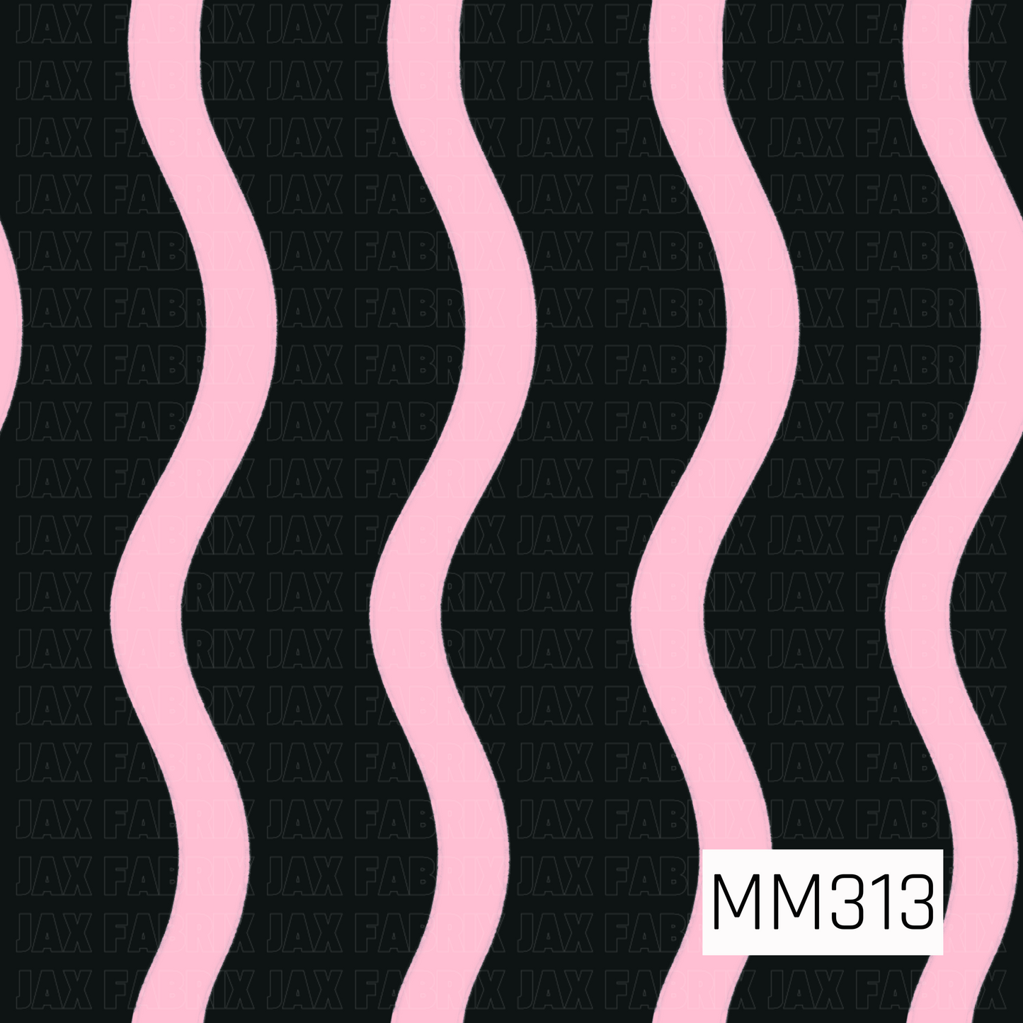 A bold seamless pattern featuring wide bubblegum pink wavy stripes on a solid black background. The playful, modern design creates a fun spooky-cute aesthetic, making it a perfect coordinating print for Halloween, gothic, and whimsical collections.
