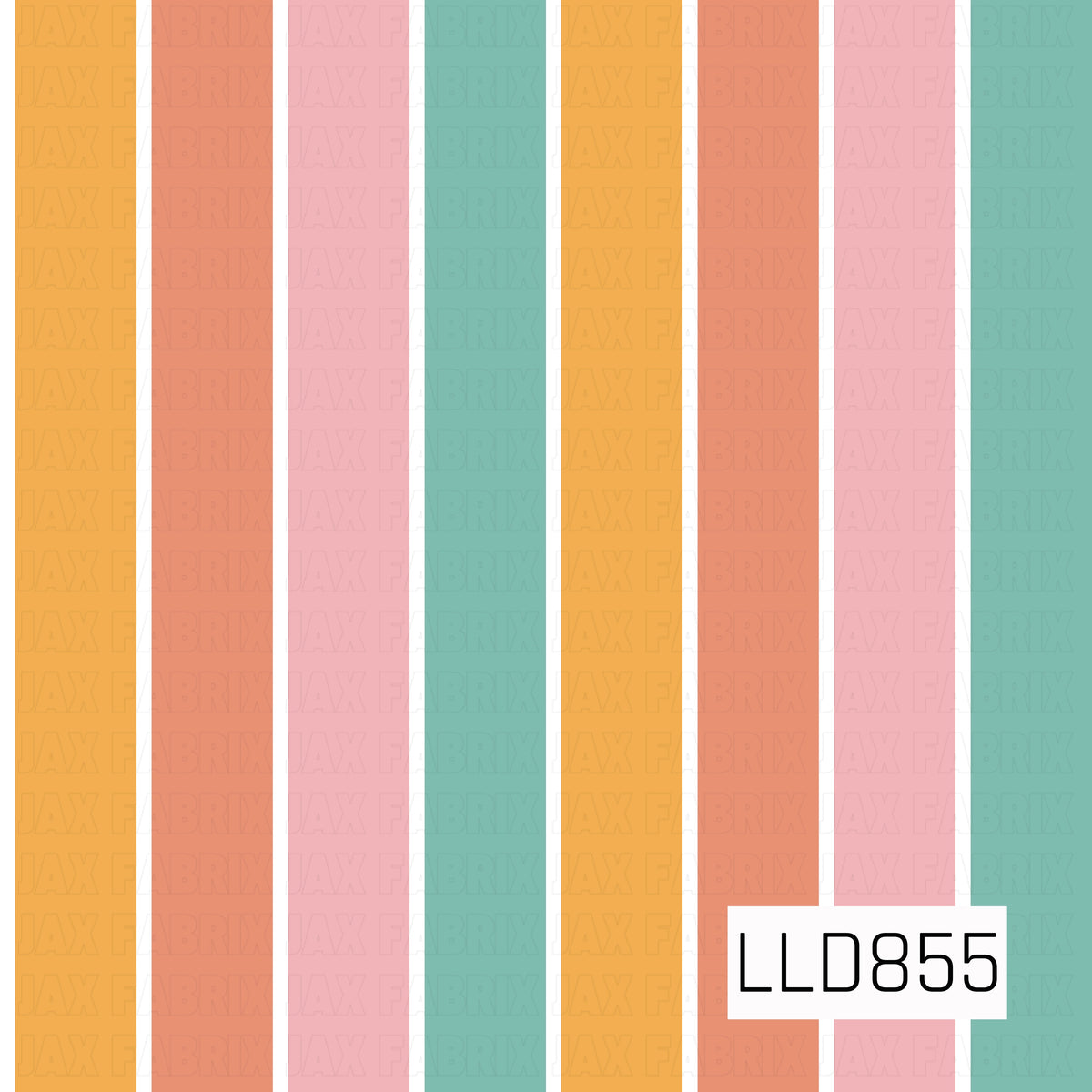 A cheerful retro stripe featuring wide vertical bands of golden yellow, warm coral, soft pink, and muted aqua, separated by crisp white lines. The bright yet slightly softened color palette gives it a fun, vintage-inspired feel.
