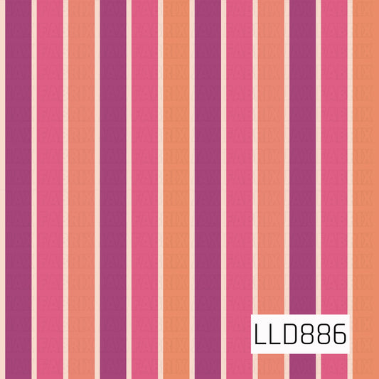 A bold retro stripe design featuring vertical bands in warm coral orange, hot pink, deep berry purple, and soft cream. The varying stripe widths and vibrant color palette give it a playful vintage-inspired look.
