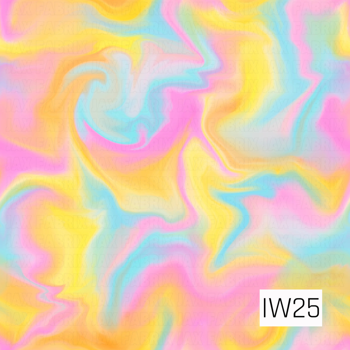 A dreamy pastel marble pattern featuring flowing swirls of bubblegum pink, buttery yellow, soft peach, aqua blue, and hints of mint green. The colors blend seamlessly into one another, creating fluid, wavy shapes with a soft, airbrushed appearance. This whimsical design has a colorful, candy-inspired feel with a playful, retro twist.