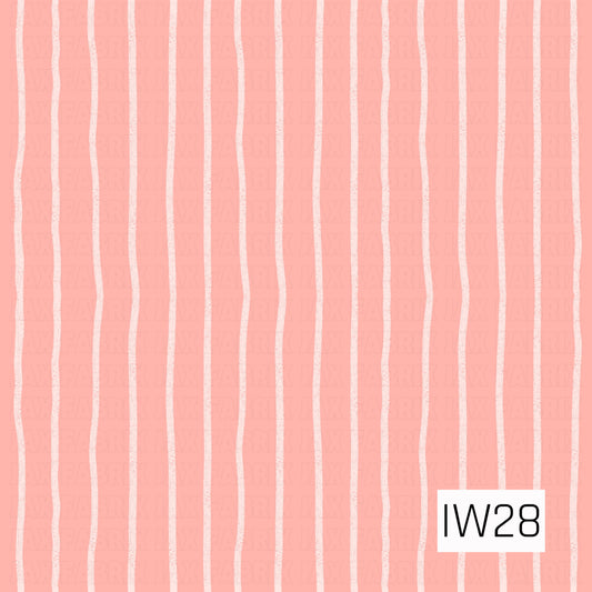 A soft and feminine stripe pattern featuring thin, slightly wavy ivory lines running vertically across a warm peachy pink background. The stripes have a subtle distressed, hand-drawn texture with gently uneven edges, giving the design a relaxed, organic feel. The delicate color combination creates a sweet, playful look with a charming vintage-inspired touch.