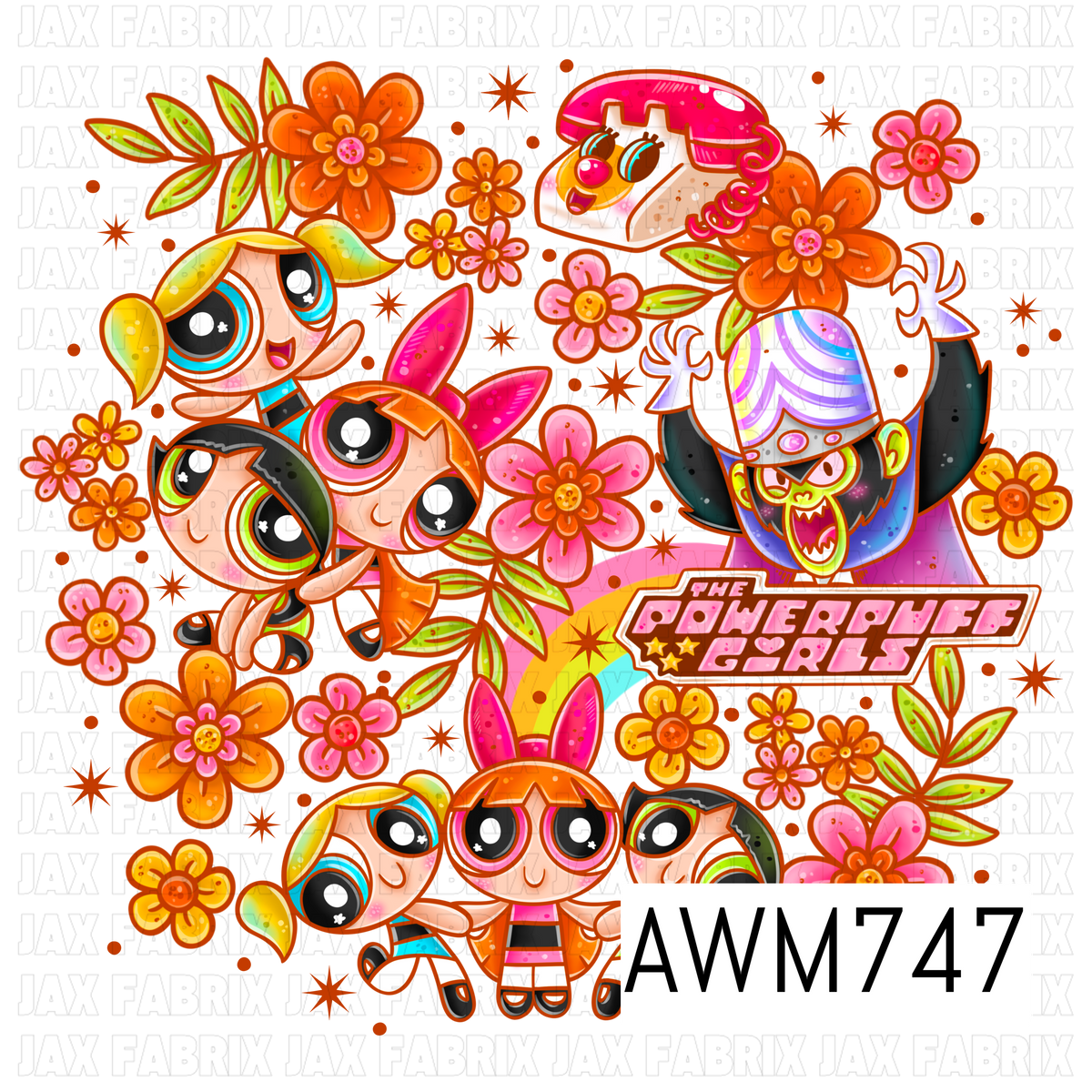 This vibrant PNG features colorful cartoon superhero girls, a mischievous villain, a retro telephone, cheerful flowers, leafy accents, rainbows, and scattered stars in bold shades of pink, orange, yellow, teal, green, and purple. Perfect for creating stickers, sublimation designs, apparel, tumblers, planners, stationery, and other fun retro-inspired crafts.