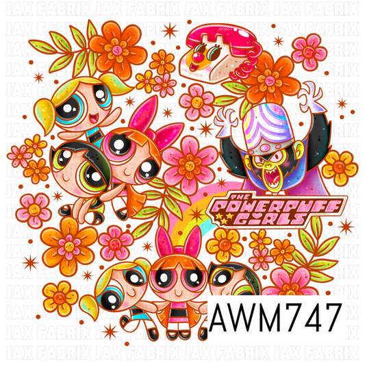 This vibrant PNG features colorful cartoon superhero girls, a mischievous villain, a retro telephone, cheerful flowers, leafy accents, rainbows, and scattered stars in bold shades of pink, orange, yellow, teal, green, and purple. Perfect for creating stickers, sublimation designs, apparel, tumblers, planners, stationery, and other fun retro-inspired crafts.