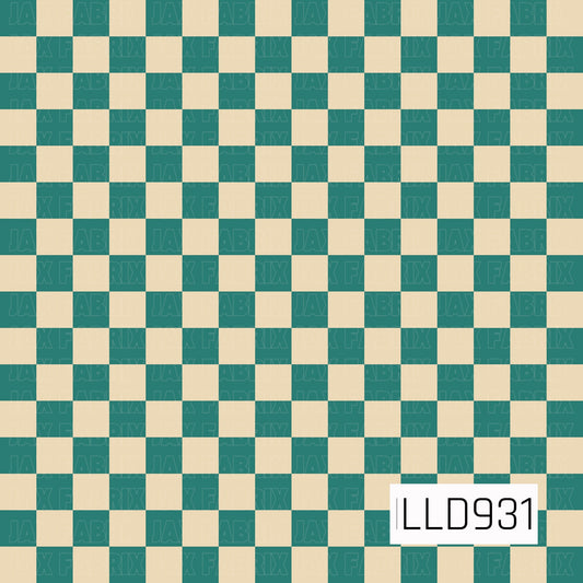 A classic checkerboard pattern featuring alternating teal and warm cream squares. The simple geometric layout has a retro-inspired feel with a slightly softened, vintage color palette.
