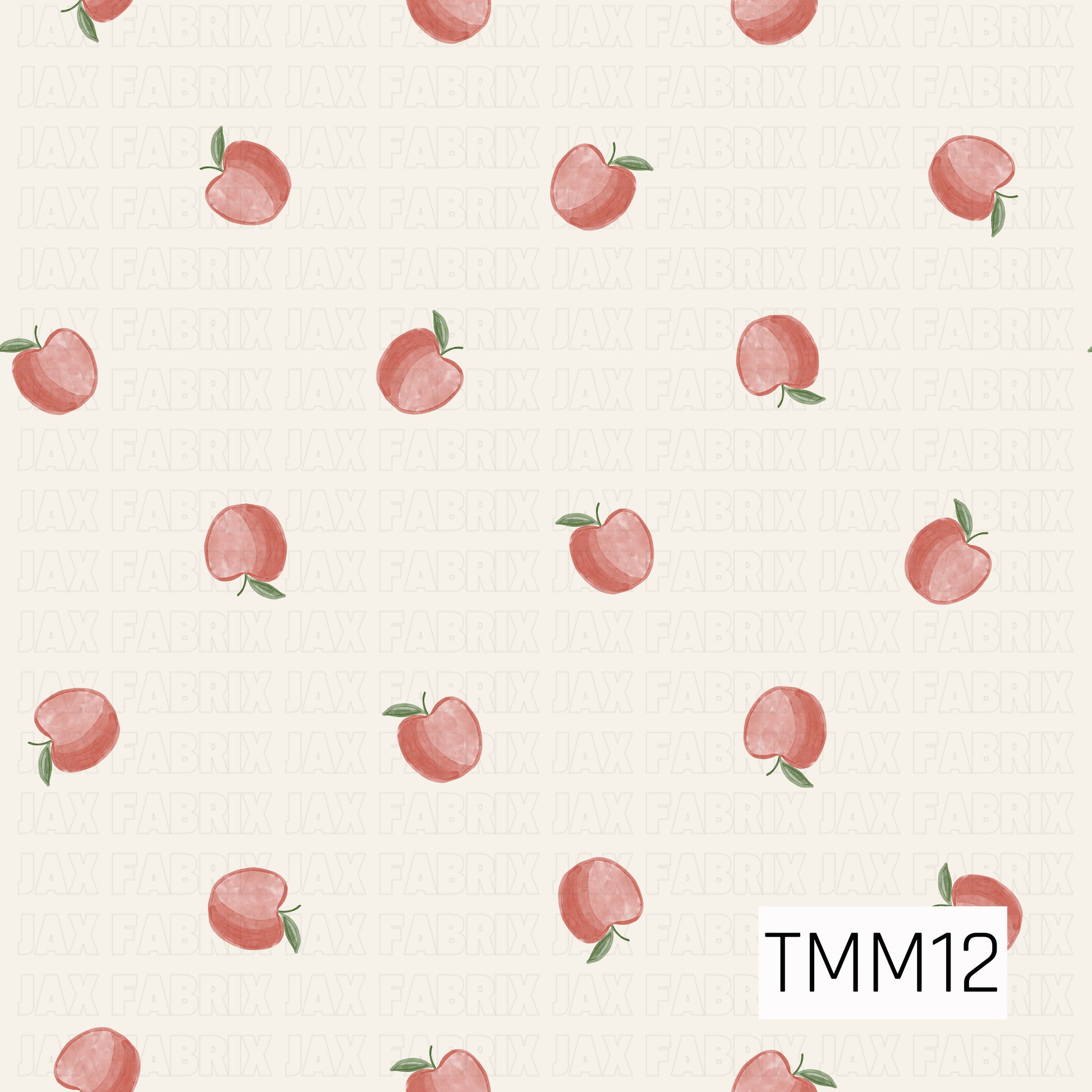 Delicate watercolor apples scattered across a cream linen background, creating a sweet and timeless design perfect for bows, accessories, and fabric projects. 
