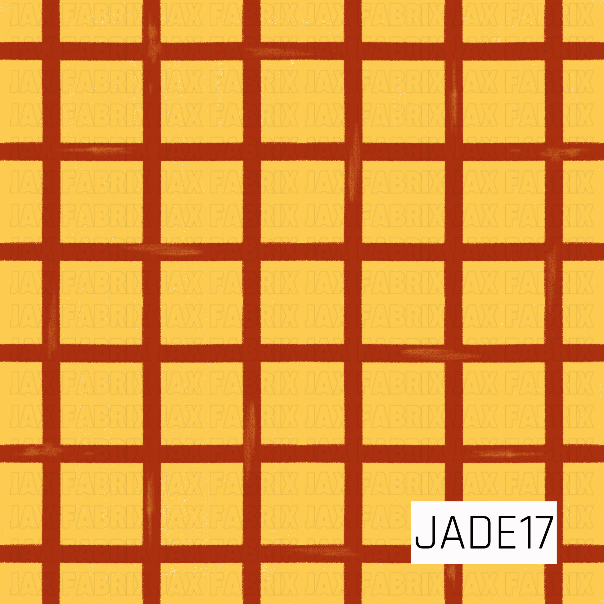 A classic western-inspired plaid featuring rich rust-red lines over a warm golden-yellow background. This bold coordinate adds a rustic cowboy charm and pairs perfectly with rodeo, farm, sheriff, and western-themed collections. 
