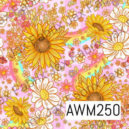 Sunflowers and Rainbows Pink Check  AWM250