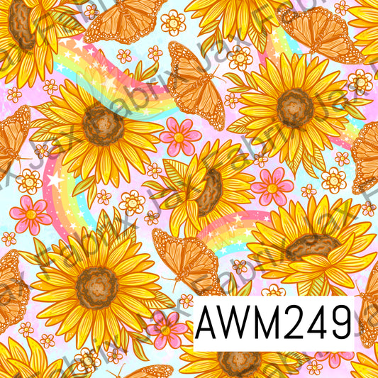 Sunflowers Rainbows and Butterflies Tie Dye AWM249