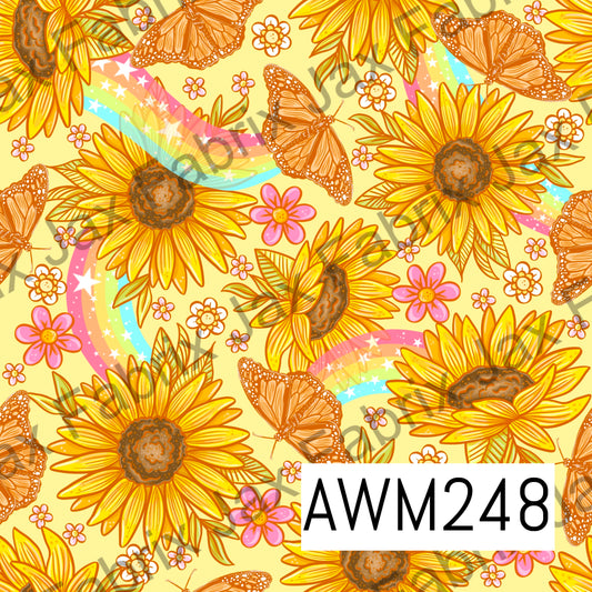 Sunflowers Rainbows and Butterflies Yellow AWM248