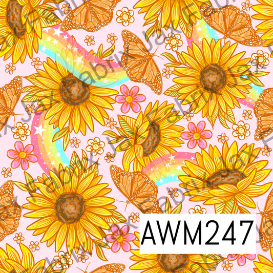 Sunflowers Rainbows and Butterflies Pink AWM247