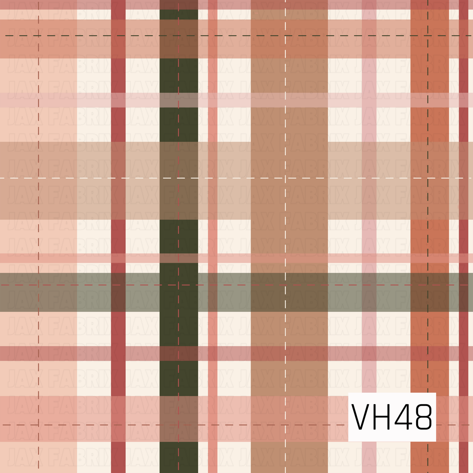 A cozy vintage-inspired plaid featuring layered bands of dusty rose, warm terracotta, creamy ivory, caramel brown, and deep olive green. A mix of bold color blocks and delicate dashed lines creates a classic woven look with a warm, earthy retro-boho feel.

