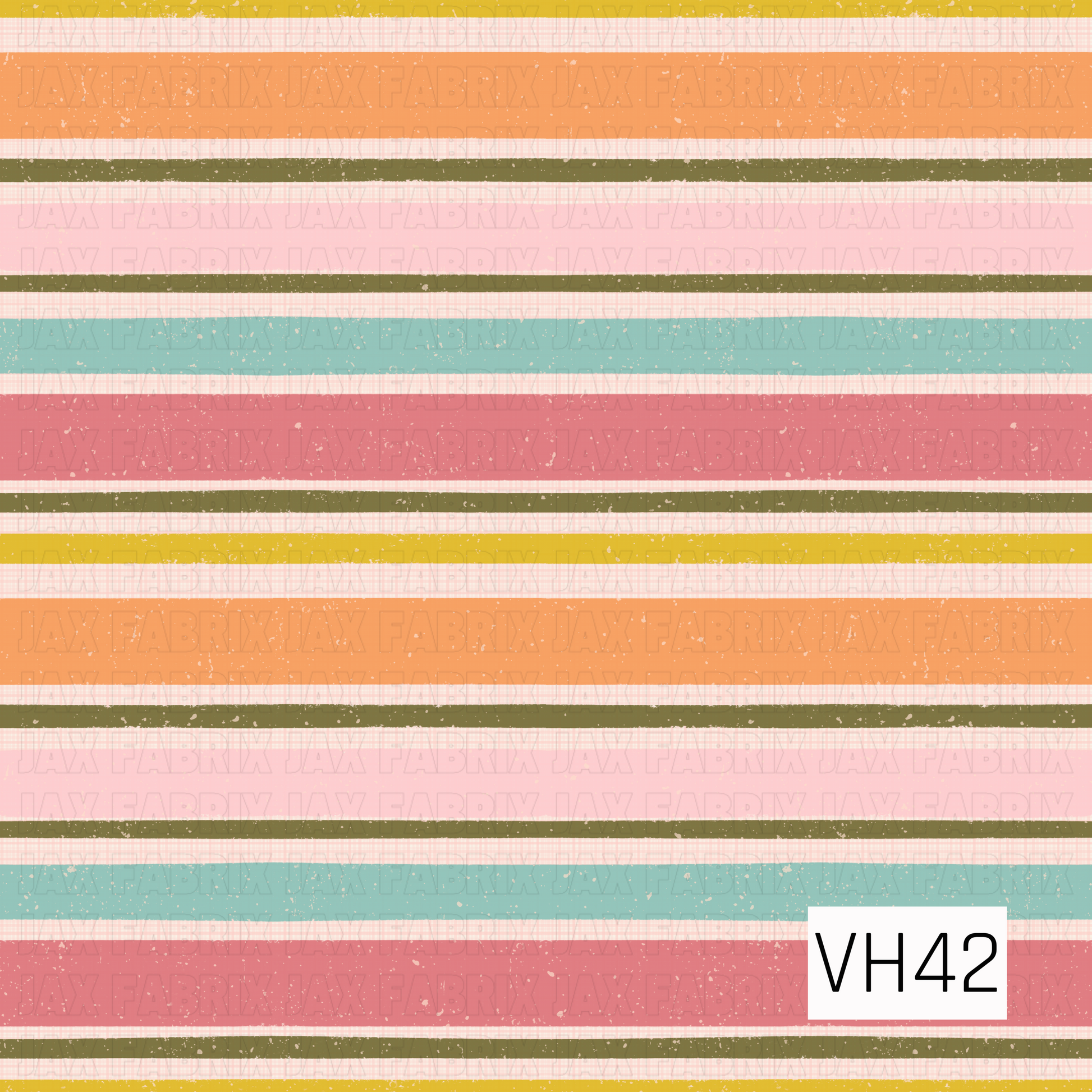 A playful vintage-inspired stripe featuring bold bands of coral, blush pink, aqua blue, mustard yellow, and earthy olive. Soft plaid accents and a distressed, speckled texture add a cozy retro feel, while the mix of wide and narrow stripes creates a fun, hand-painted look.
