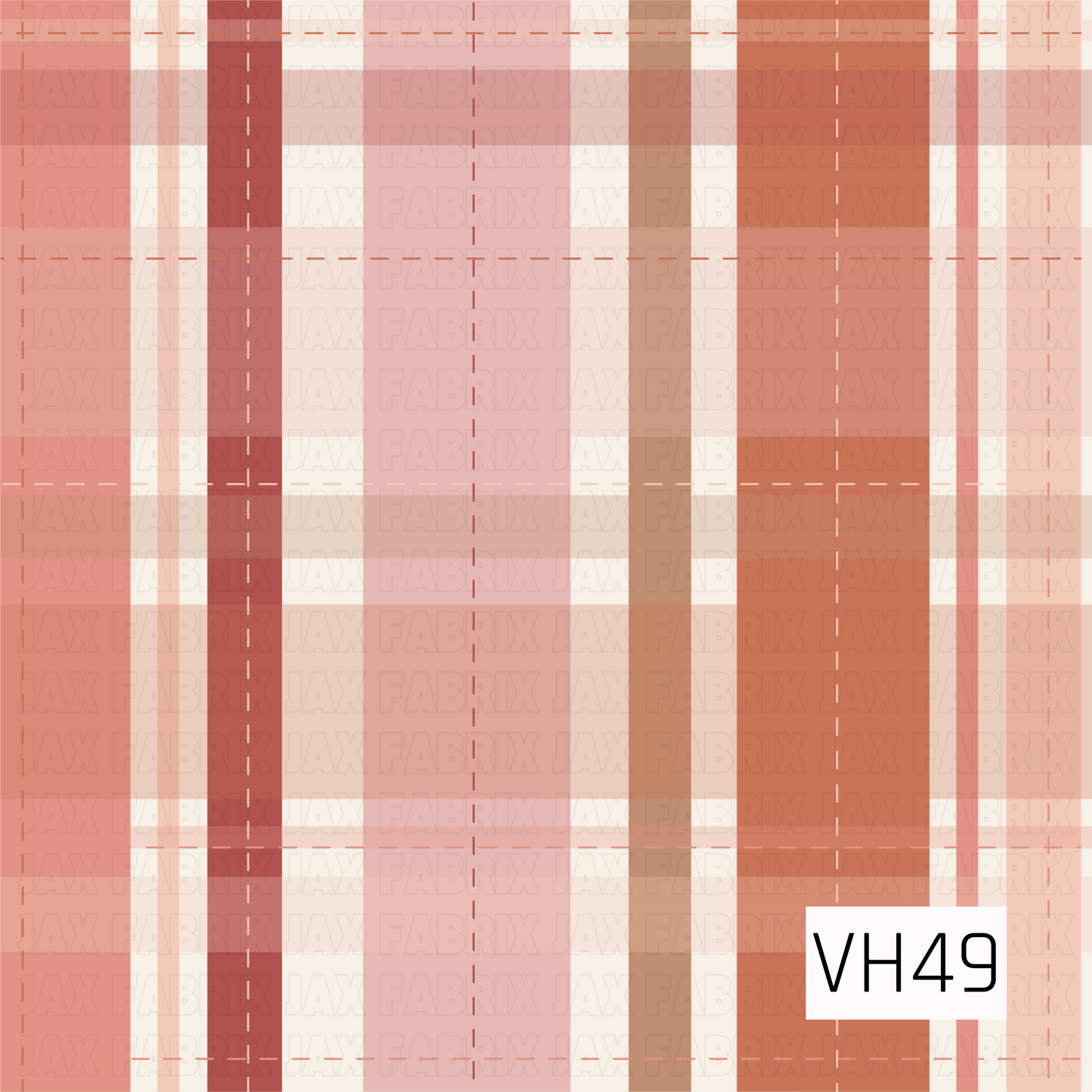 A warm retro plaid featuring oversized checks and layered lines in dusty rose, terracotta, creamy ivory, warm camel, and deep olive green. Fine dashed accents add a subtle stitched detail, while the muted earthy palette gives the design a cozy vintage, boho-inspired feel.
