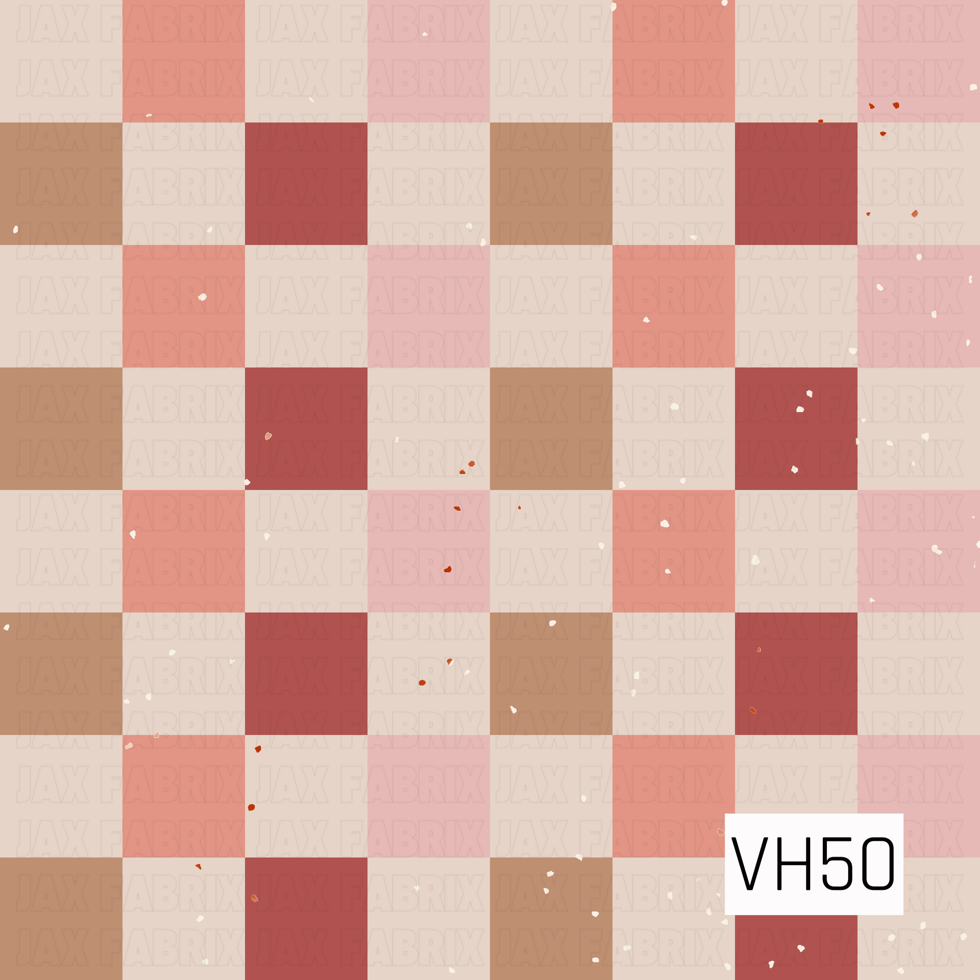 A charming vintage-inspired checker print featuring oversized squares in dusty coral, blush pink, warm caramel, creamy ivory, and muted red. Subtle speckled and distressed details add a worn, handcrafted texture, giving the classic checkerboard pattern a cozy retro-boho feel.

