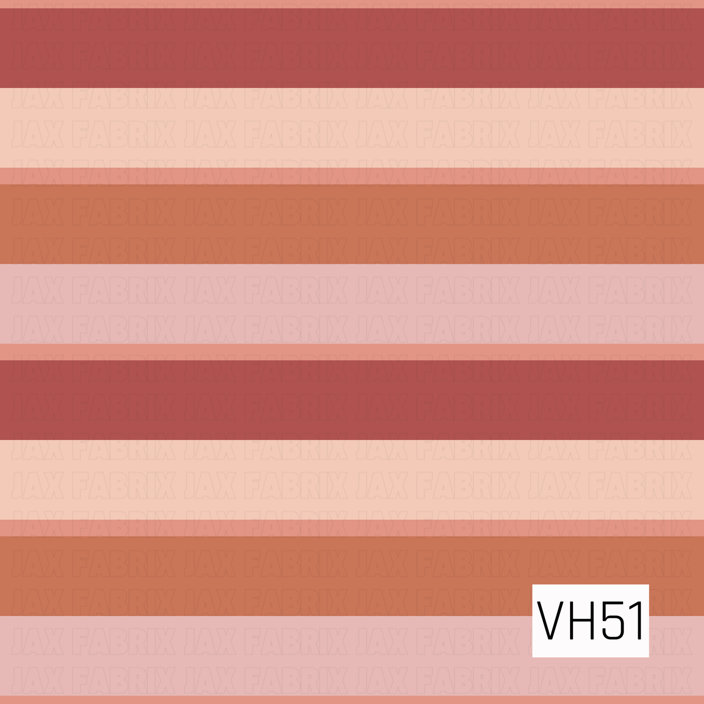 A warm vintage-inspired stripe featuring wide horizontal bands in dusty rose, terracotta, soft blush, peach, and muted brick red. The simple alternating color blocks and earthy tonal palette create a cozy retro look with a soft, understated boho feel.

