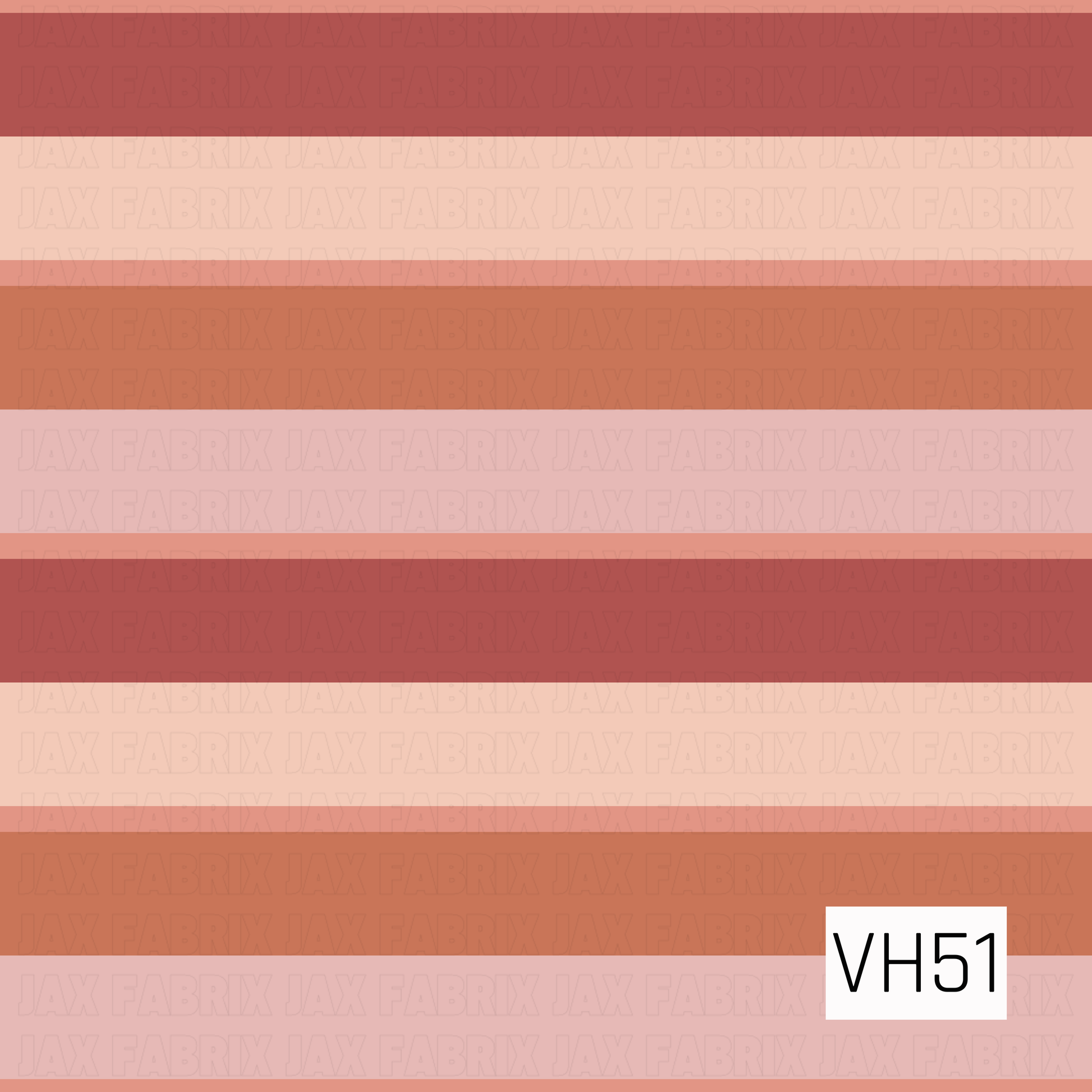 A warm vintage-inspired stripe featuring wide horizontal bands in dusty rose, terracotta, soft blush, peach, and muted brick red. The simple alternating color blocks and earthy tonal palette create a cozy retro look with a soft, understated boho feel.
