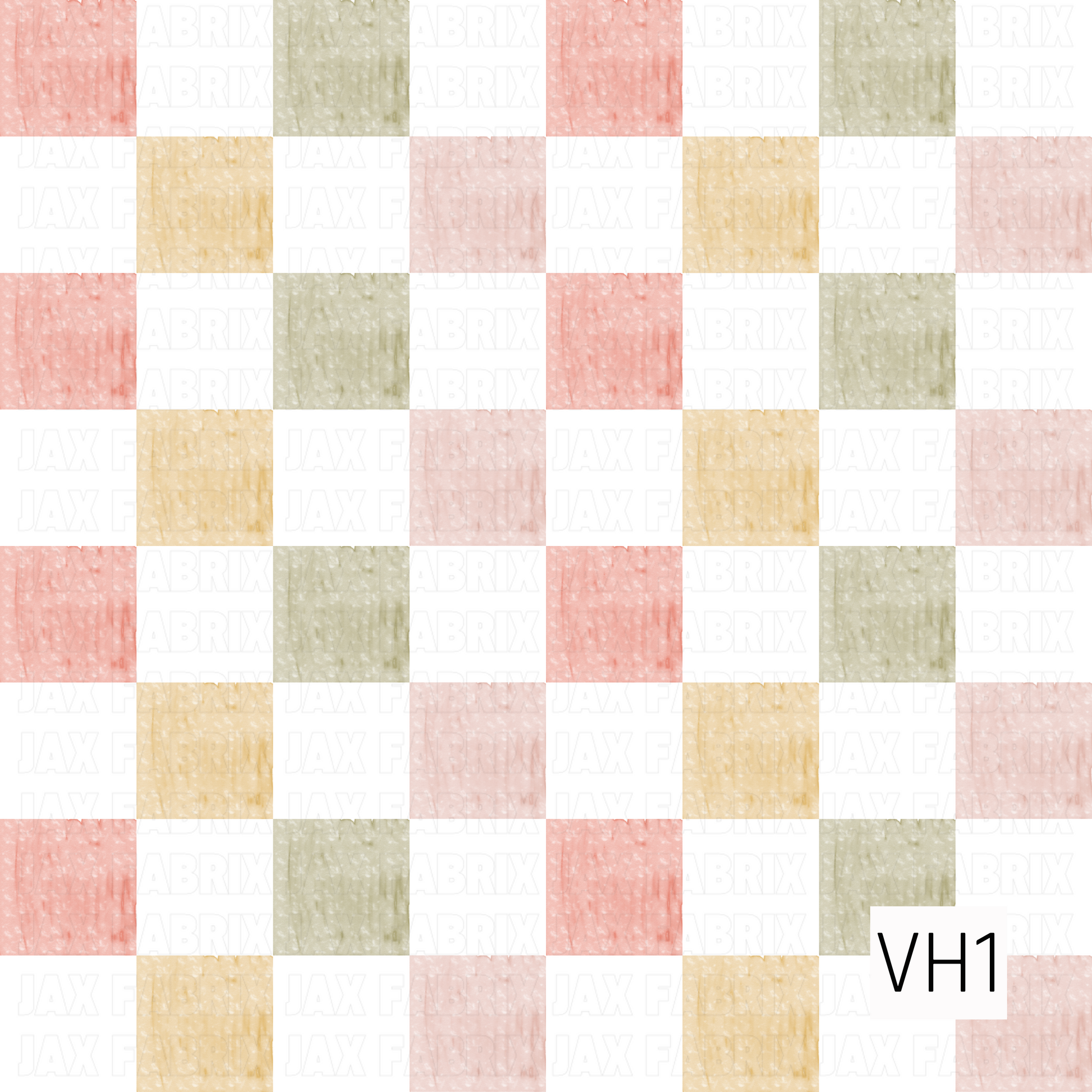 A soft watercolor checkerboard featuring alternating squares in blush pink, sage green, buttery yellow, and pale peach. The subtle painted texture and muted pastel palette create a timeless, cozy design with a handcrafted feel.
