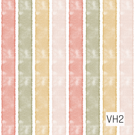 Soft watercolor stripes in muted blush pink, sage green, buttery yellow, and pale peach, separated by crisp white lines. The hand-painted texture and gentle pastel palette create a classic, cozy design with a light and timeless feel.
