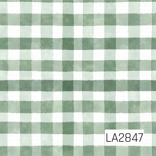 watercolor  pattern with green and white gingham plaid