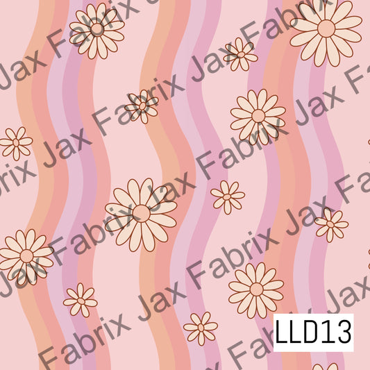 Daisy Flowers on Wavy Stripes LLD13