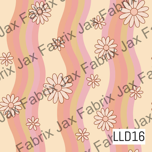 Daisy Flowers on Wavy Stripes LLD16