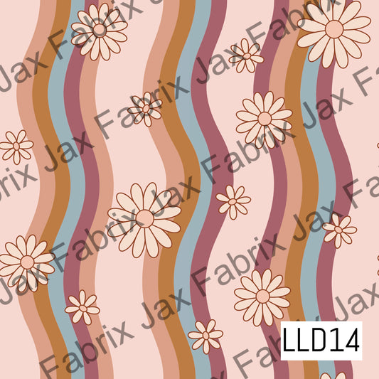 Daisy Flowers on Wavy Stripes LLD14