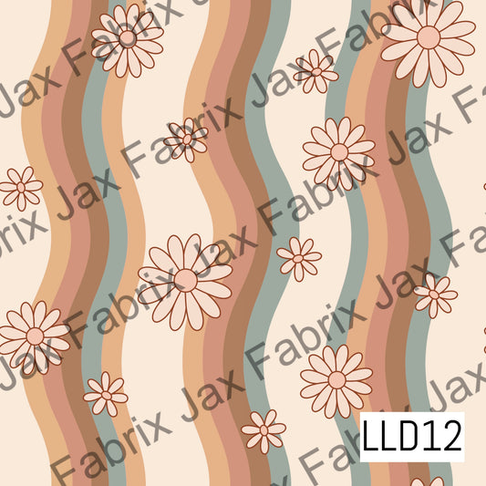 Daisy Flowers on Wavy Stripes LLD12