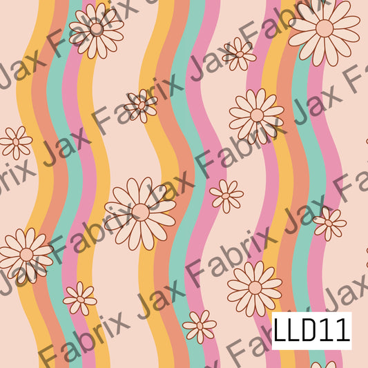 Daisy Flowers on Wavy Stripes LLD11