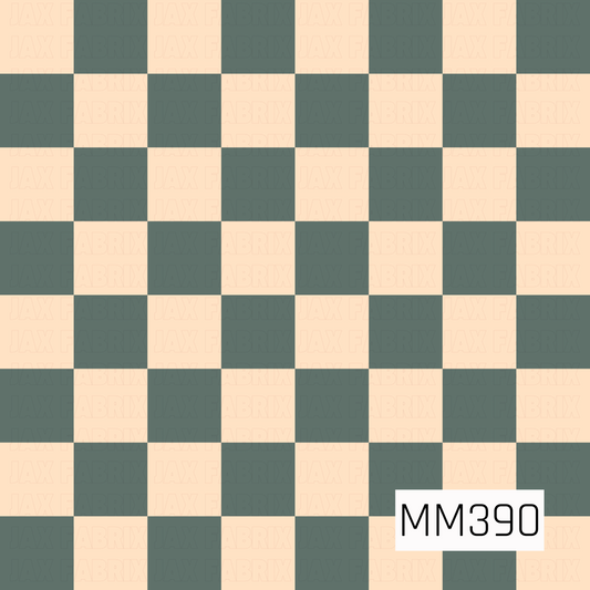 A classic checkerboard pattern featuring alternating dusty blue-green and warm cream squares for a simple, versatile western-inspired coordinate.
