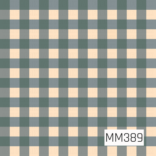 A classic oversized gingham plaid featuring soft sage and muted blue-gray checks layered over a warm cream background. The subtle, earthy color palette gives this timeless pattern a cozy, rustic feel.
