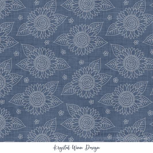 Yankee Doodle Part 2 Sunflower Sketch Navy KW1299
