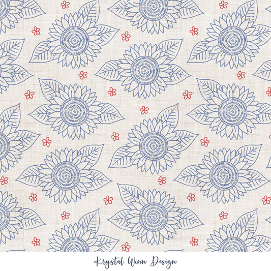 Yankee Doodle Part 2 Sunflower Sketch White KW1301