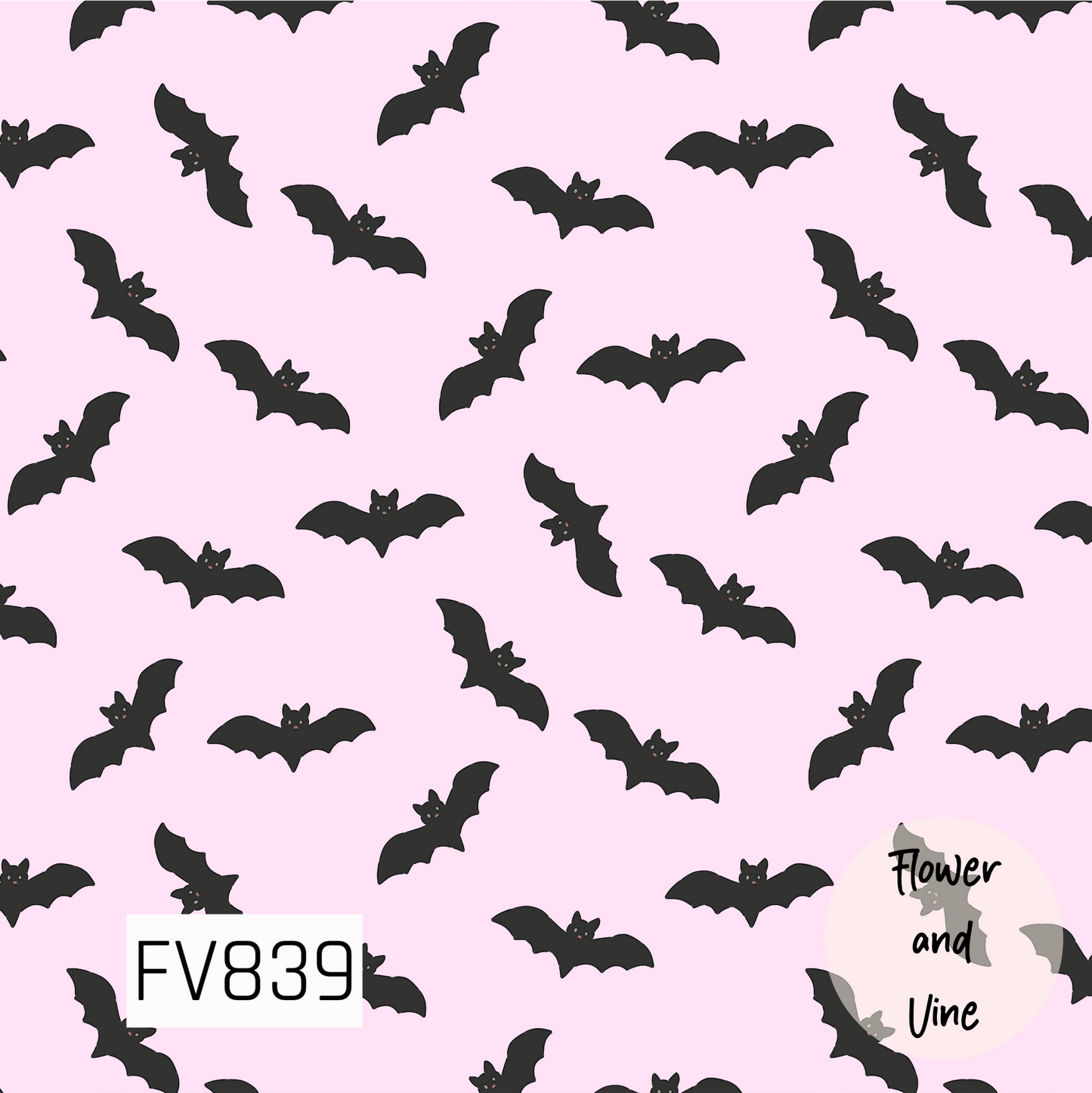A fun Halloween print featuring playful black bats flying in different directions across a soft pastel pink background. The simple bat silhouettes and tiny facial details add a cute, slightly spooky touch, while the pink background gives this Halloween classic a sweet and girly twist.
