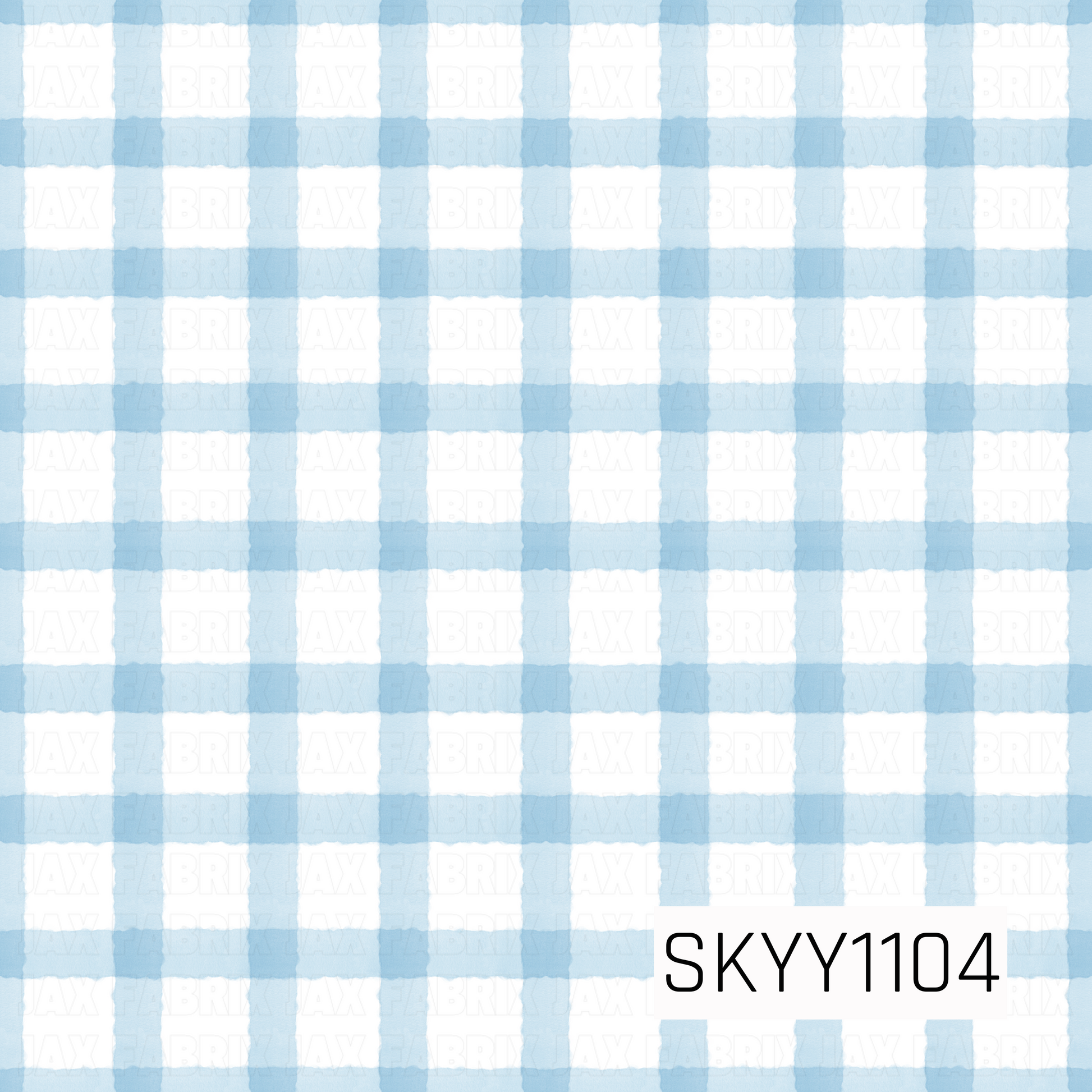 A classic watercolor gingham featuring soft sky blue checks on a crisp white background. The hand-painted texture gives this timeless plaid a light, fresh, and charming look.
