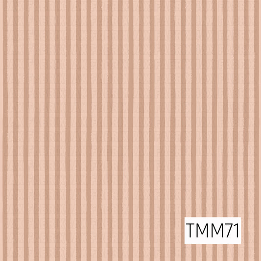 A soft hand-painted vertical stripe pattern featuring warm dusty blush and muted peach tones. The slightly uneven brushstroke edges give the stripes an organic, watercolor feel, making it a beautiful coordinating print for florals, patchwork designs, and soft neutral collections.
