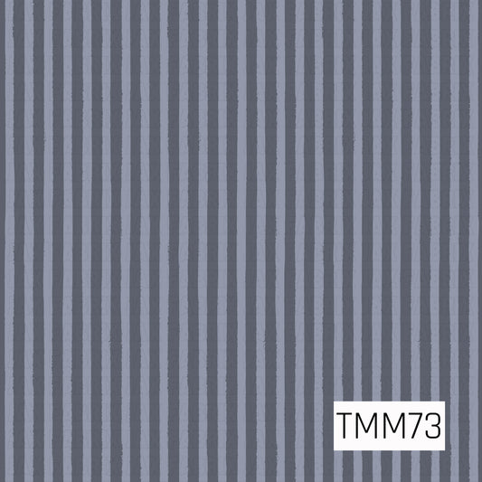 A moody hand-painted vertical stripe pattern featuring alternating bands of dusty slate blue and deep charcoal gray. The slightly uneven brushstroke edges add a soft, organic texture, giving this simple coordinate a cozy, modern feel that pairs beautifully with florals, plaids, and patchwork prints.

