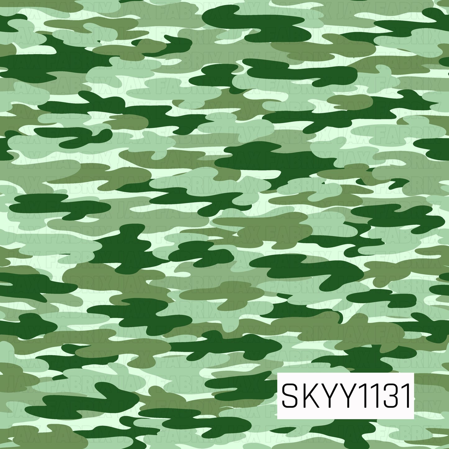 A classic camouflage pattern featuring layered organic shapes in deep forest green, olive, sage, and pale mint. The mix of light and dark green tones creates a bold, traditional camo look with a fresh monochromatic color palette.
